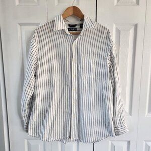 Chaps White Striped Button Up Cotton Shirt
